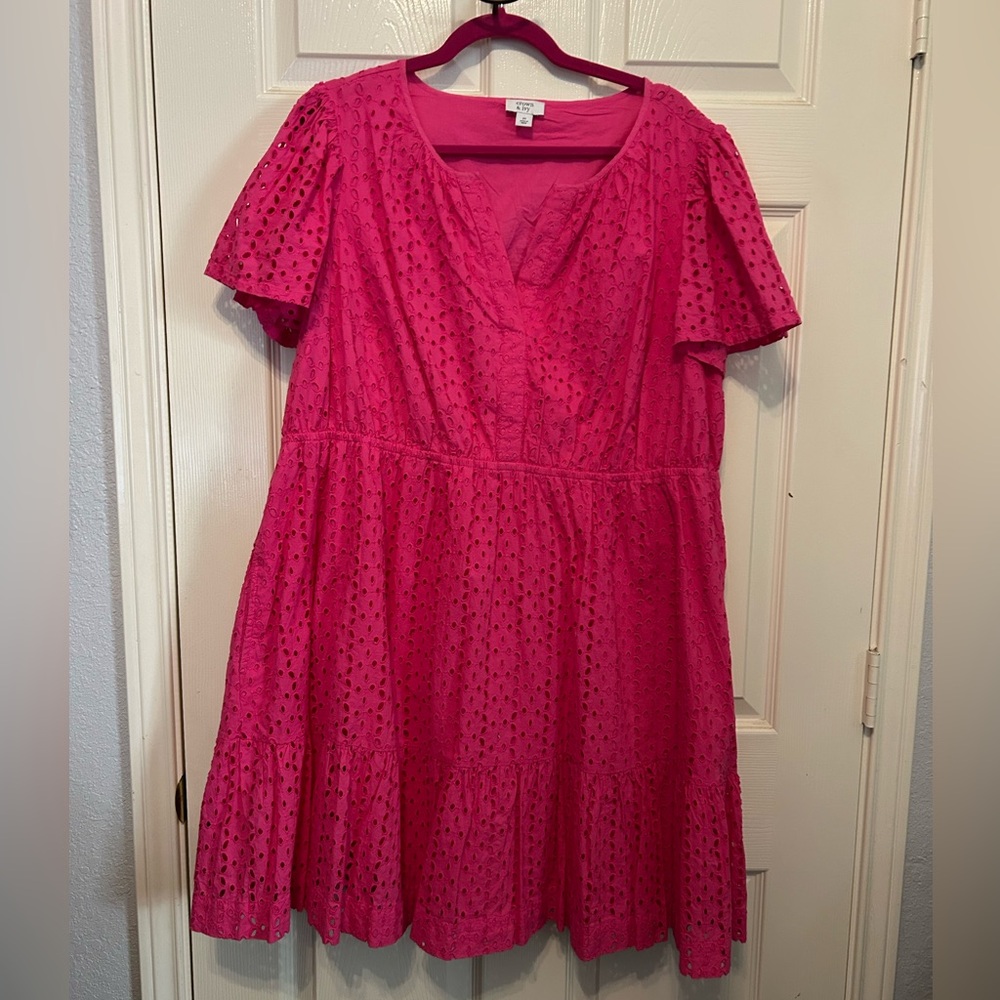 EUC 2X Crown & Ivy Pink Eyelet Dress